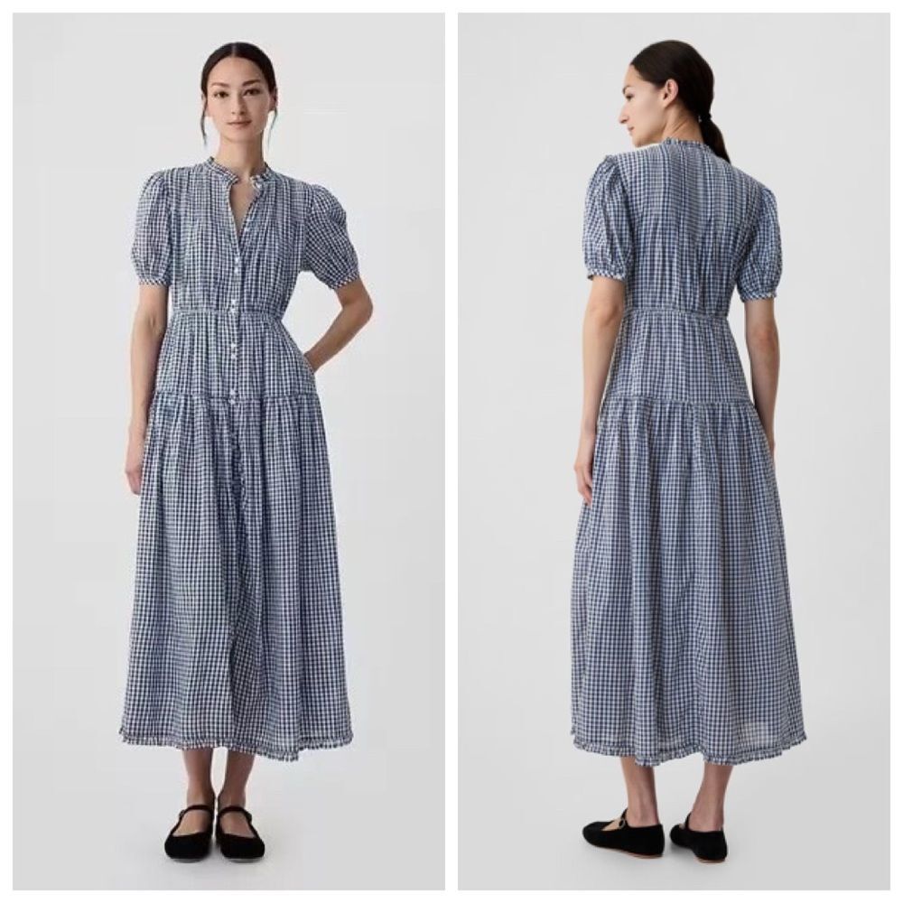 Doen Blue and White Smocked Maxi Sundress